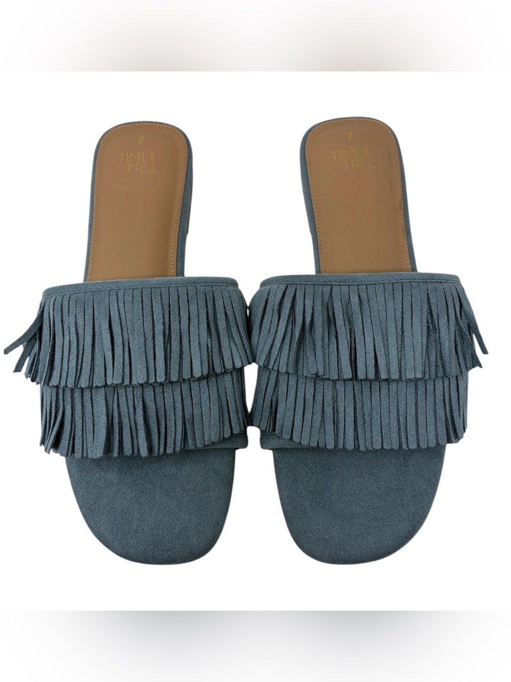 Time and Tru Blue Fringe Slide Sandals Size 7 - Picture 6 of 12